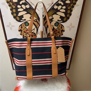 🔥SEND OFFER🔥BURBERRY Striped Tote Bag with Tan Accents